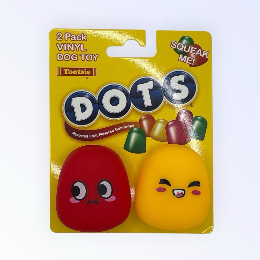DOTS CANDY DOG TOYS RED YELLOW VINYL SQUEAKY